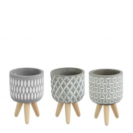 Pot à plantes en Cement avec pieds en bois 15,5 cm de haut (6 pièces.) [IFS-330139]