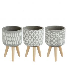 Pot à plantes en Cement avec pieds en bois 18cm de haut (6 pièces.) [IFS-33014]
