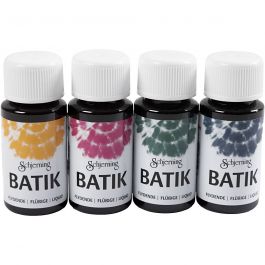 Peinture Batik pour textile, bleu marine, vert, rose, jaune orange, 4x50 ml/ 1 Pq. [HOB-33352]