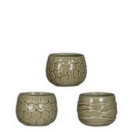 Pot à plantes Mila glacé avec motifs incrustés Vert 7cm de haut (9 pièces.) [IFS-33505]