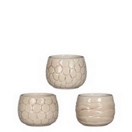 Pot à plantes Mila glacé avec motifs incrustés Crème 7cm high (9 pièces.) [IFS-33507]