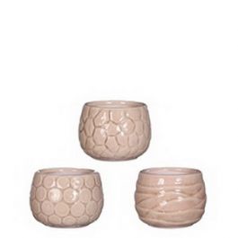 Pot à plantes Mila glacé avec motifs incrustés Rose 7cm de haut (9 pièces.) [IFS-33509]