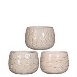 Pot à plantes Mila glacé avec motifs incrustés Crème 9cm high (6 pièces.) [IFS-33517]