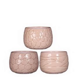Pot à plantes Mila glacé avec motifs incrustés Rose 9cm de haut (6 pièces.) [IFS-33519]