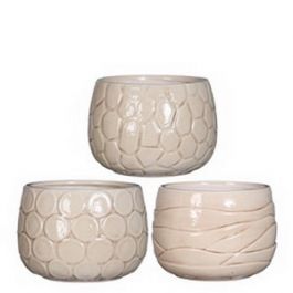 Pot à plantes Mila email avec motifs incrustés Creme 10cm de haut (6 pièces.) [IFS-33527]