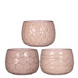 Pot à plantes Mila glacé avec motifs incrustés Rose 10cm de haut (6 pièces.) [IFS-33529]