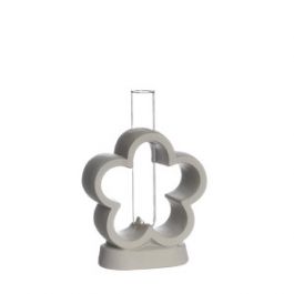 Base en ciment en forme de fleur avec tube en verre 10x15cm, 4cm de profondeur (1 pièce) [IFS-34010]