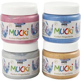 Mucki Vingerverf, metallic blauw, goud metallic, metallic roze, zilver metallic, 4x150 ml/ 1 doos [HOB-34750]