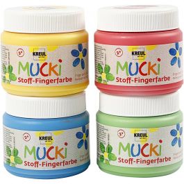 Muck Vingerverf, blauw, groen, rood, geel, 4x150 ml/ 1 doos [HOB-34770]