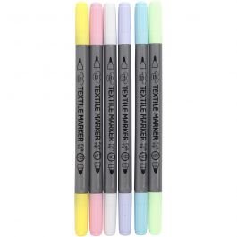 Feutres textiles, trait 2,3+3,6 mm, couleurs pastel, 6 pièces/ 1 Pq. [HOB-34829]