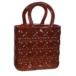 Vase sac à main Elysee poignée en verre L.19 x l.11 x H.28 cm acajou (1 pc) [IFS-37246]