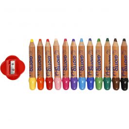 Crayons de Couleur, L: 10,5cm, ép. 13 mm, mine 6 mm, ass. de couleurs, 12 pièces/ 1 Pq. [HOB-37295]