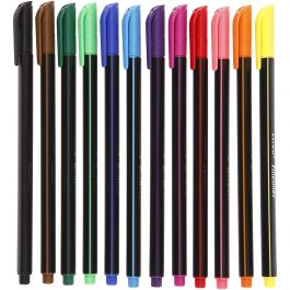 Colortime fineliners, lijndikte 0,6-0,7 mm, diverse kleuren, 12 stuk/ 1 doos [HOB-373648]