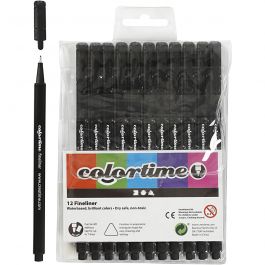 Feutres Fineliner Colortime, trait 0,6-0,7 mm, noir, 12 pièces/ 1 Pq. [HOB-373661]