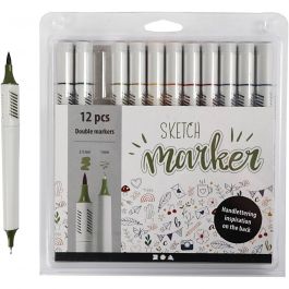 Feutres Sketch Marker, trait 1+2-5 mm, couleurs pastel, 12 pièces/ 1 Pq. [HOB-37379]
