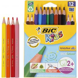 BIC Crayons de Couleur Triangulaires Evolution, L: 14cm, mine 5 mm, ass. de couleurs, 12 pièces/ 1 Pq. [HOB-37597]