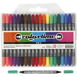 Feutres Colortime Double Pointe, trait 2,3+3,6 mm, couleurs classiques, 20 pièces/ 1 Pq. [HOB-37983]