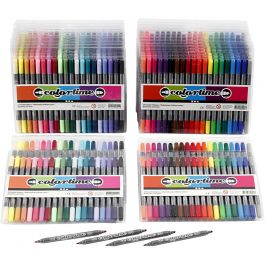 Feutres Colortime Double Pointe, trait 2,3+3,6 mm, couleurs classiques, couleur extra, 24 Pq./ 1 Pq. [HOB-37993]