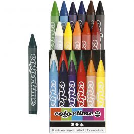 Colortime Kleurkrijt, L: 10 cm, dikte 11 mm, diverse kleuren, 12 stuk/ 1 doos [HOB-38137]