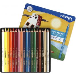 Super Ferby 1 Kleurpotloden, L: 18 cm, vulling 6,25 mm, diverse kleuren, 18 stuk/ 1 doos [HOB-38386]