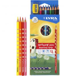 Crayons de couleur Groove Slim, L: 18cm, mine 3,3 mm, ass. de couleurs, 12 pièces/ 1 Pq. [HOB-38505]
