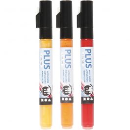 Plus Color Marker, L: 14,5 cm, lijndikte 1-2 mm, diverse kleuren, 5,5 ml, 3 stuk/ 1 doos [HOB-39894]