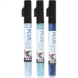 Plus Color Marker, L: 14,5 cm, lijndikte 1-2 mm, hemelsblauw, marineblauw, turquoise, 5,5 ml, 3 stuk/ 1 doos [HOB-39896]