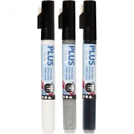 Plus Color Marker, L: 14,5 cm, lijndikte 1-2 mm, zwart, off-white, rain grey, 5,5 ml, 3 stuk/ 1 doos [HOB-39898]