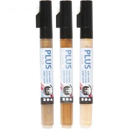 Plus Color Marker, L: 14,5 cm, lijndikte 1-2 mm, licht beige, goud, raw sienna, 5,5 ml, 3 stuk/ 1 doos [HOB-39899]