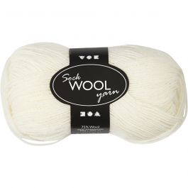 Pelote de Laine pour Chaussettes, L : 200 M, blanc cassé, 50 gr/ 1 boule [HOB-41311]