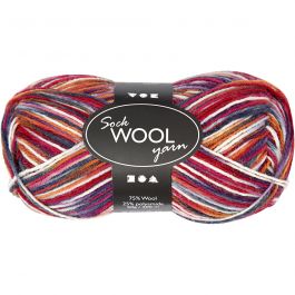Pelote de Laine pour Chaussettes, L : 200 M, harmonie bleu/rouge, 50 gr/ 1 boule [HOB-41320]