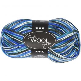 Pelote de Laine pour Chaussettes, L : 200 M, harmonie bleu/turquoise, 50 gr/ 1 boule [HOB-41322]