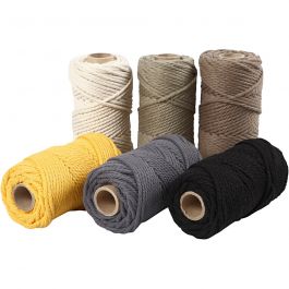 Cordon pour macramé, L : 55 M, d 4 mm, ass. de couleurs, 6x330 gr/ 1 Pq. [HOB-414756]