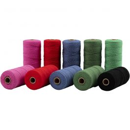 Cordon pour macramé, L : 315 M, ép. 1 mm, Qualité fine 12/12, Couleurs vives, 10x220 gr/ 1 Pq. [HOB-41525]