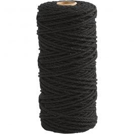 Cordon pour macramé, L : 100 M, ép. 2 mm, Qualité épaisse 12/36, noir, 225 gr/ 1 boule [HOB-41550]