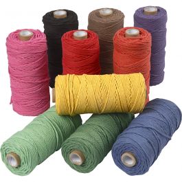 Cordon pour macramé, L : 100 M, ép. 2 mm, Qualité épaisse 12/36, Couleurs vives, 10x225 gr/ 1 Pq. [HOB-41555]