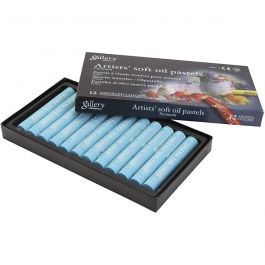Pastels à l'huile Gallery, L : 7 cm, d 11 mm, ép. 11 mm, turquoise, 12 pièces/ 1 Pq. [HOB-425358]