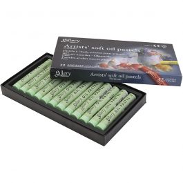 Pastels à l'huile Gallery, L : 7 cm, d 11 mm, ép. 11 mm, vert clair, 12 pièces/ 1 Pq. [HOB-425362]