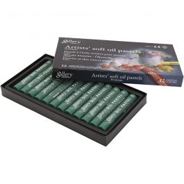 Pastels à l'huile Gallery, L : 7 cm, d 11 mm, ép. 11 mm, émeraude, 12 pièces/ 1 Pq. [HOB-425365]