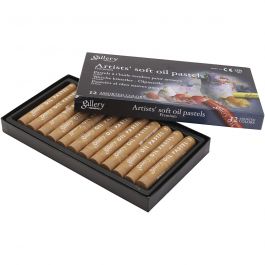 Pastels à l'huile Gallery, L : 7 cm, d 11 mm, ép. 11 mm, ochre, 12 pièces/ 1 Pq. [HOB-425372]