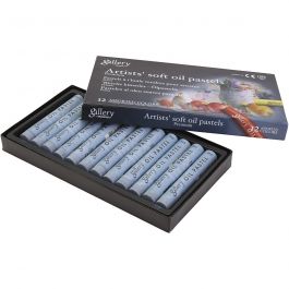 Pastels à l'huile Gallery, L : 7 cm, d 11 mm, ép. 11 mm, gris, 12 pièces/ 1 Pq. [HOB-425382]