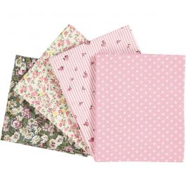 Tissu Patchwork, dim. 45x55 cm, 100 gr, rose, 4 pièces/ 1 Pq. [HOB-44178]