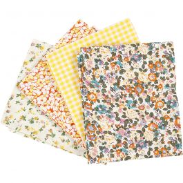 Tissu patchwork, dim. 45x55 cm, 100 gr, jaune, 4 pièces/ 1 boule [HOB-441830]