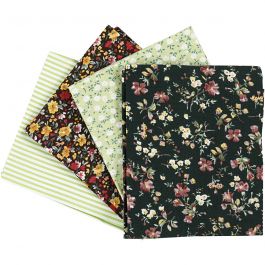 Tissu patchwork, dim. 45x55 cm, 100 gr, vert, 4 pièces/ 1 boule [HOB-441831]