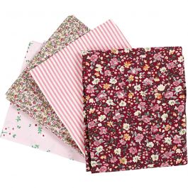 Tissu patchwork, dim. 45x55 cm, 100 gr, rose, 4 pièces/ 1 boule [HOB-441832]