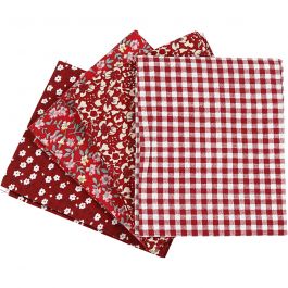 Tissu patchwork, dim. 45x55 cm, 100 gr, rouge, 4 pièces/ 1 boule [HOB-441833]