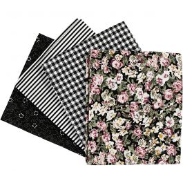 Tissu patchwork, dim. 45x55 cm, 100 gr, noir, 4 pièces/ 1 boule [HOB-441834]
