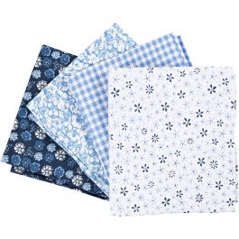 Tissu patchwork, dim. 45x55 cm, 100 gr, bleu, 4 pièces/ 1 boule [HOB-441835]