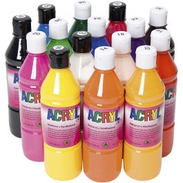Peinture Acrylique, ass. de couleurs, 15x500 ml/ 1 Pq. [HOB-641015]
