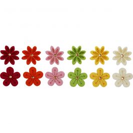 Bloemen van vilt met strassteen, d 30 mm, dikte 2,5 mm, 12 stuk/ 1 doos [HOB-450760]